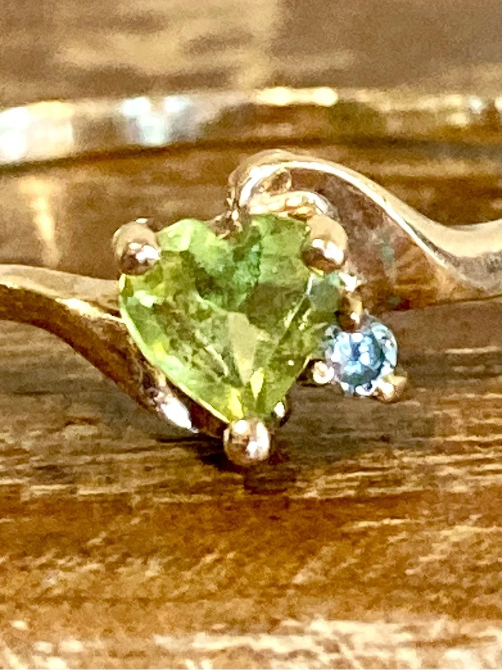 10K Gold Green Gem Heart and Blue Accent Gem - Size 11.25 - R.L. Griffith & Sons - Picture 3 of 14